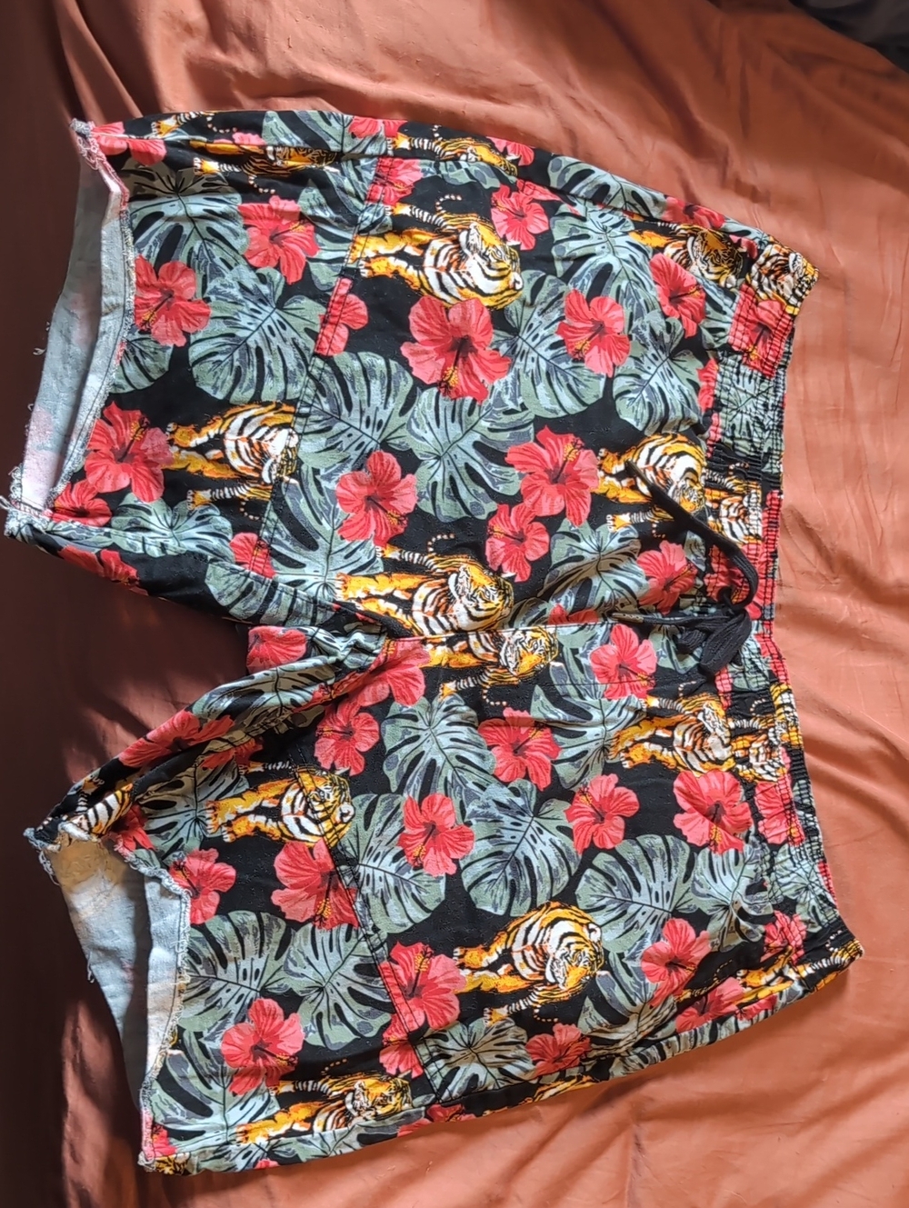 No Boundaries Black Tropical Tiger & Hibiscus Print Shorts